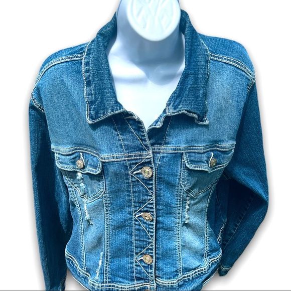 Amethyst Women’s Blue Denim Jacket With Silver Rhinestone Button’s Size 2X - Picture 1 of 14